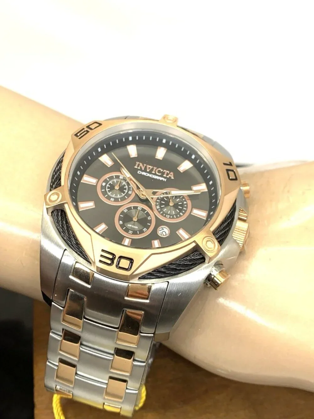 Invicta Men's Watch 34129 Bolt Quartz Chronograph Two Tone Rose Gold Silver 50mm